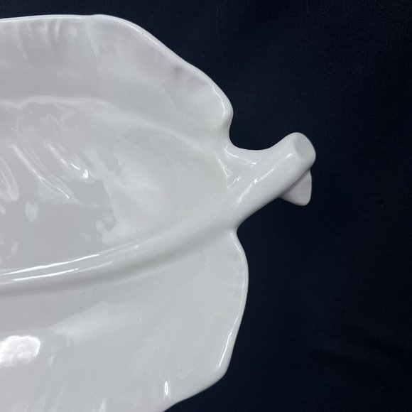 California Pottery Platter Dish Tray White 2 Leaf MCM Charcuterie Entertain Boho - Picture 4 of 6